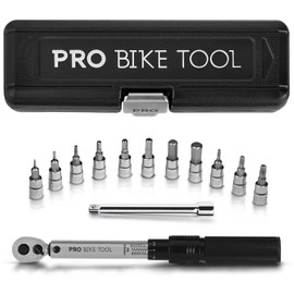 PRO BIKE TOOL Torque Wrench and Torque Screwdriver Set - Precision Tool for Bike Maintenance - 1/4 Inch Drive - 2 to 20 Nm - Complete Kit with Allen, Torx, Extension - with Protective Case