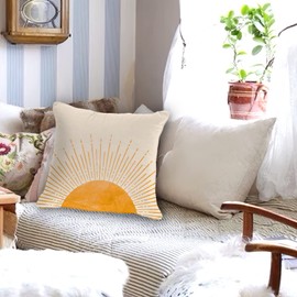 OGILRE Sun Sunrise Sunshine Abstract Home Girls Bedroom Decorations Soft Throw Pillow Cover, Sunset Boho Pillow Case Pillowcase, 18x18 Inch