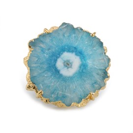 Dazzle Appeal Alice Solar Quartz Crystal Healing Prong Gold Plated Adjustable Band With Natural Evil Eye Gemstone Ring Stone Size Approximate 30-40mm (Blue)