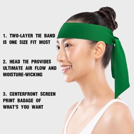 ONUPGO Head Ties Headband for Men Women, Adjustable Sports Sweatband Ninja Headband Karate Tie Back, Sweat Wicking Workout Head Band for Sports, Running, Tennis, Yoga, Soccer (Green)
