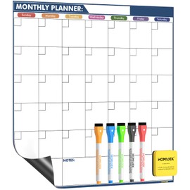 HOMiDEK Magnetic Dry Erase Calendar for Refrigerator - Large Fridge Whiteboard Calendar - Magnet Monthly Planner Family Planning Board with Dry Erase Markers & Eraser - 17.5 x 17.5 Inches