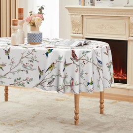 Horaldaily Spring Summer Tablecloth 60x84 Inch Oval, Birds Branch Floral Table Cover for Party Picnic Dinner Decor
