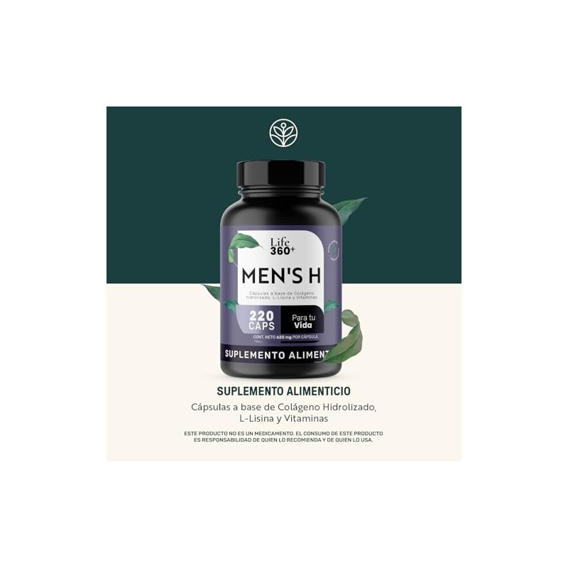 Life 360 Men Hair Colágeno Hidrolizado Biotina 220 Cápsulas