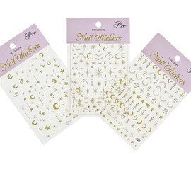 3 Sheets Gold Star Nail Stickers, Star and Moon Nail Stickers, Gold Nail Decals, Nail Art Stickers, Manicure Stickers, Self-Adhesive Nail Stickers, DIY Nails, Nail Supplies