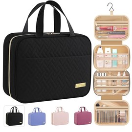 HOTOR Women's Toiletry Bag Waterproof Cosmetic Bag with Hooks - Spacious Toiletry Bag for Women for Travel - Large Hanging Toiletry Bag for Weekender Women, 29.0 x 23.0 x 8.5 cm, Black