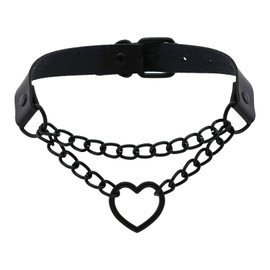 Women's choker, necklace, women's jewellery, leather choker chain, choker black, for gothic, punk rock, rave, rockabilly gyaru, heart black, chokehold, adjustable, darkness, women's neck ring, leather