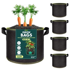 My Garden Grow Bags 10 Litre Fabric Planter Pots with Handles 320g Thickened Nonwoven Breathable Growing Bags for Vegetables, Herbs, Flowers, Tomatoes, Potatoes & Fruits (5, 10 Litres)