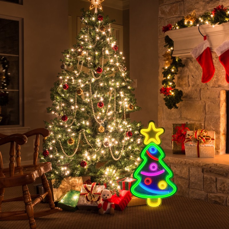 LED Neon Lights Christmas Tree Shape Light Sign USB Night