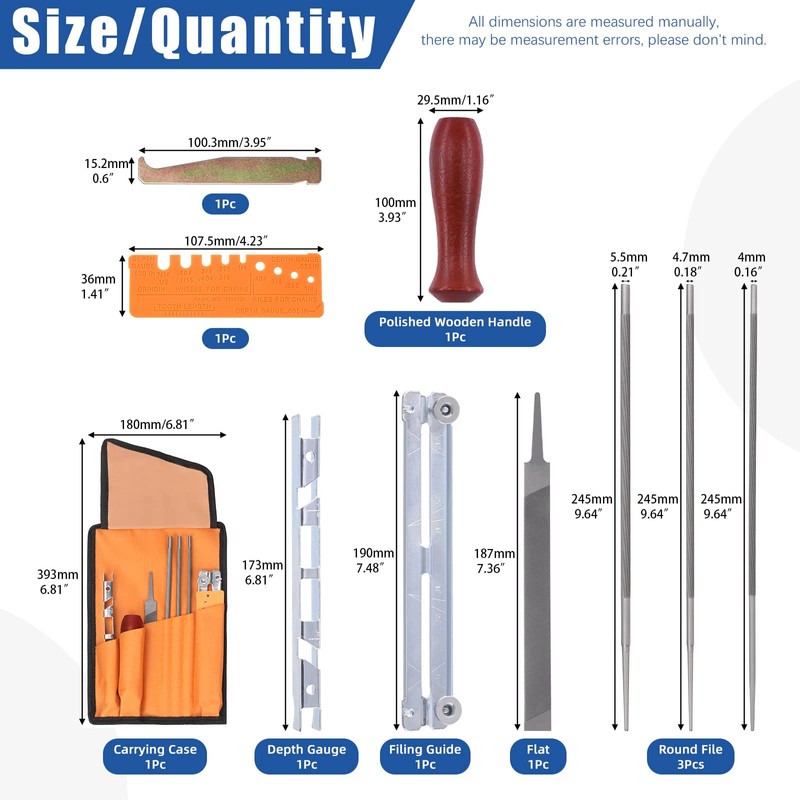 Glarks 7Pcs Chainsaw Sharpener File Assortment Kit with 5/32, 3/16,