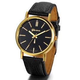 JewelryWe Men's Watch, Analogue Quartz Waterproof, Simple Casual Watch with Leather Strap, Brown / Black, Classic