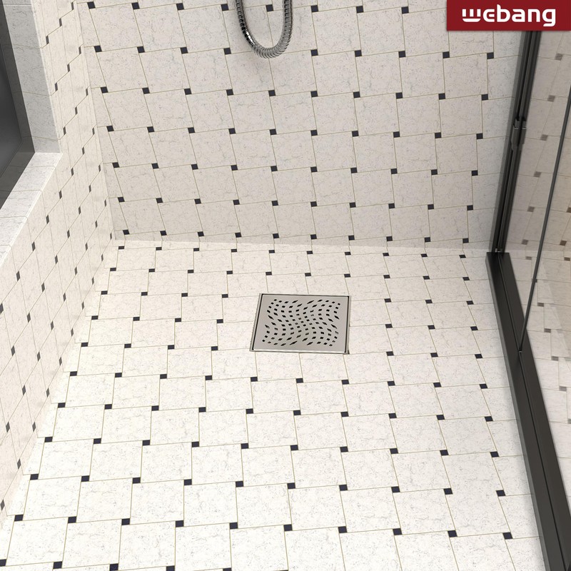 WEBANG 6 Inch Square Shower Drain Nickel Floor Drain with