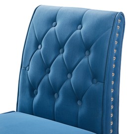 Blue Velvet Dining Chairs, DRM'SCUUM Comfy Dining Room Chairs, Soft Blue Velvet with Fabric Buttons and Nails, Rubber Wood Legs, for Kitchen, Home and Coffee Decor Accents