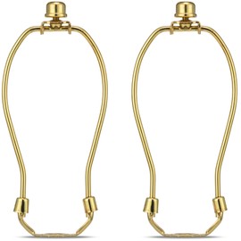 Lamp Harp 6 Inch, 2 Set Detachable LampShade Harp for Table and Floor Lamps, Heavy Duty Lamp Brackets with 3/8 Standard Saddle and Finials (Polished Brass)
