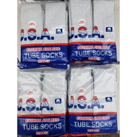 U.S.A Sport Men's Cotton Athletic Sports Tube Socks 12 Pairs - Black 12 Pairs