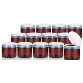 (12 pack) 6 oz Amber PET Plastic Jar with Clear Natural Flip Top