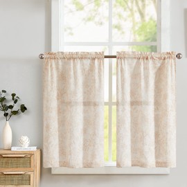 Lazzzy Kitchen Curtains Tier Curtains Linen Curtains Farmhouse Floral Taupe Kitchen Cafe Curtains 36 Inch Length Small Rustic Country Curtains Rod Pocket Kitchen Curtain Set 2 Panels Taupe on Beige