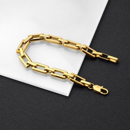 LUCKY2+7 Bracelets for Men,Black Stainless Steel for Men Bracelets,Trendy Paperclip Short Bracelet Gifts for Husband Father Friends Gold