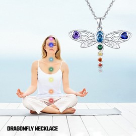 KINGWHYTE Dragonfly Necklace 925 Sterling Silver Celtic Infinity 7 Chakra Pendant Necklace Healing Gifts for Dragonfly Lovers …