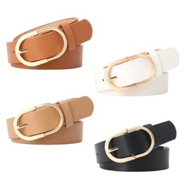 WEILAT 4pcs Cinturones de Piel para Mujer, Ajustable Cinturón de Piel de Mujers, Mujer Cinturón de Moda, para Jeans, con Hebilla Dorada, Negro+Blanco+Marrón+Caqui (Largo103 Cm)