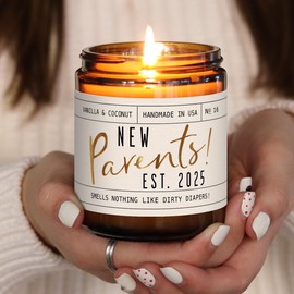 New Parents Gifts for Couples - 'New Parents Est 2025' Candle, w/Coconut, Vanilla I Mom and Dad Gifts for New Parents after Birth I First Time Parents Gifts I Expecting Parents I 50 Hr Burn, USA Made