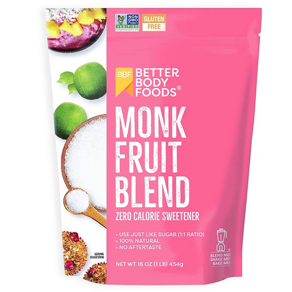 BetterBody Foods Monk Fruit Sweetener Blend, Sugar Substitute, 1 lb.