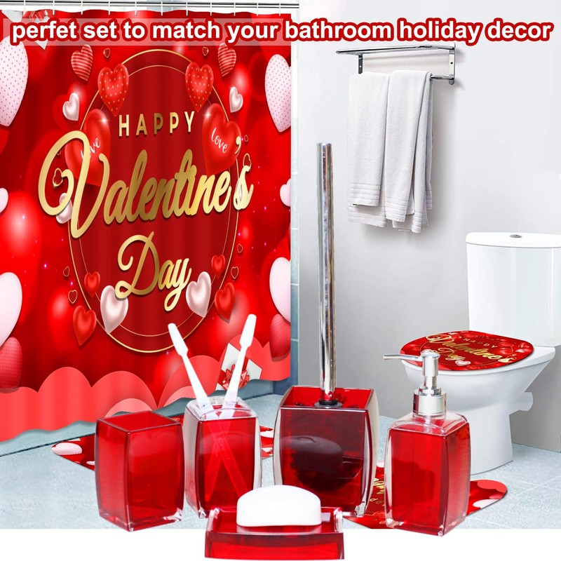 TUANYO 5 Pcs Red Acrylic Bathroom Accessories Set Complete, Lotion/Soap