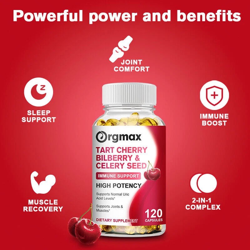 Orgmax 120pcs Strength Tart Cherry Extract 1000mg Plus Celery Seed