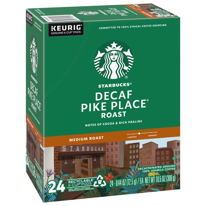 Starbucks Pike Place Decaffeinated Coffee Single-Serve K-Cup, 24 Count