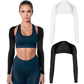 2-Pack Small Size Cool Shawl Arm Covers,Sun UV Protection Cooler Shrug,Arm Sleeve with Finger Hole for Driving Golfing Running Cycling (Black and White)