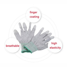 Anti Static Gloves, PU Carbon Fiber Finger Dipped Gloves Breathable for Electronic Product Assembling, Semiconductor, PC Assembly