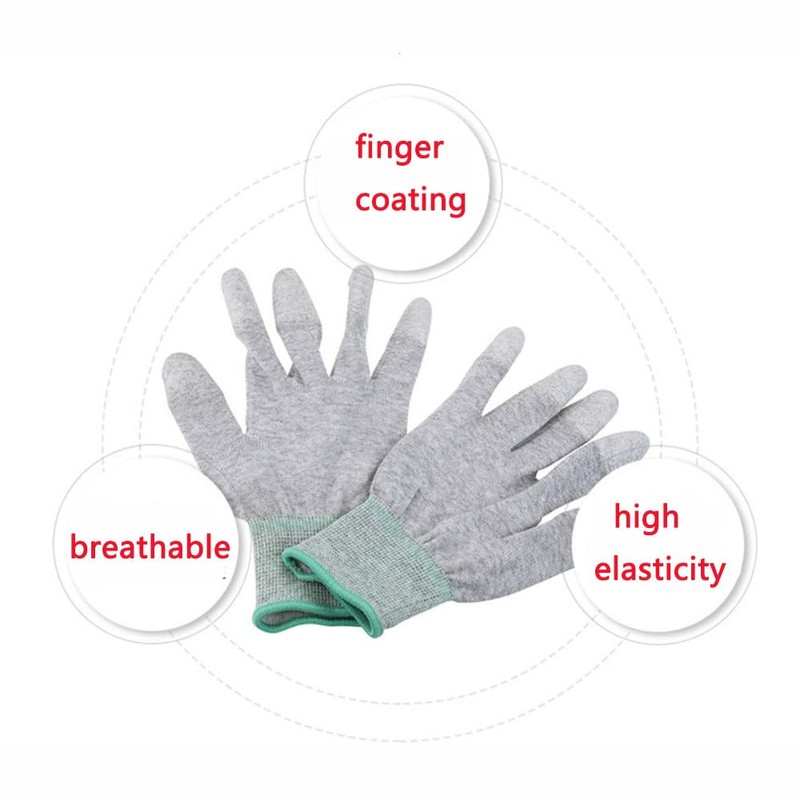 Anti Static Gloves, PU Carbon Fiber Finger Dipped Gloves Breathable