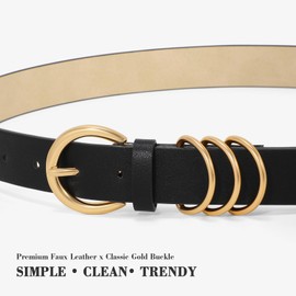 WHIPPY Black and Gold Belt Plus Size Womens Belt for Pants Jeans Ladies Belt Trendy Dressy Belt Black M
