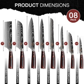 HouseWish 8 PC Chef Knives - High Carbon Stainless Steel Knives With Pakkawood Handles | Best Kitchen Knives & | Japanese Knives - Home & Professional Chef's Knives Set