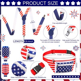 Mepase 9 Pcs 4th of July Fanny Pack Independence Day Patriotic Beer Belt Set with USA Flag Socks Sunglasses Sweatband(Patriot)