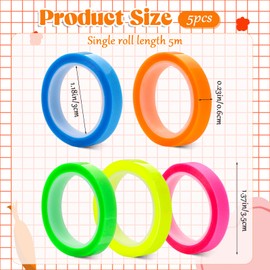 Sliverdew 5 Rolls Highlight Strips Removable Fluorescent Coloured Tags Coloured Transparent Tape Transparent Notes Highlighter Tape for Teachers Students Class Office (0.6 cm x 5 m)
