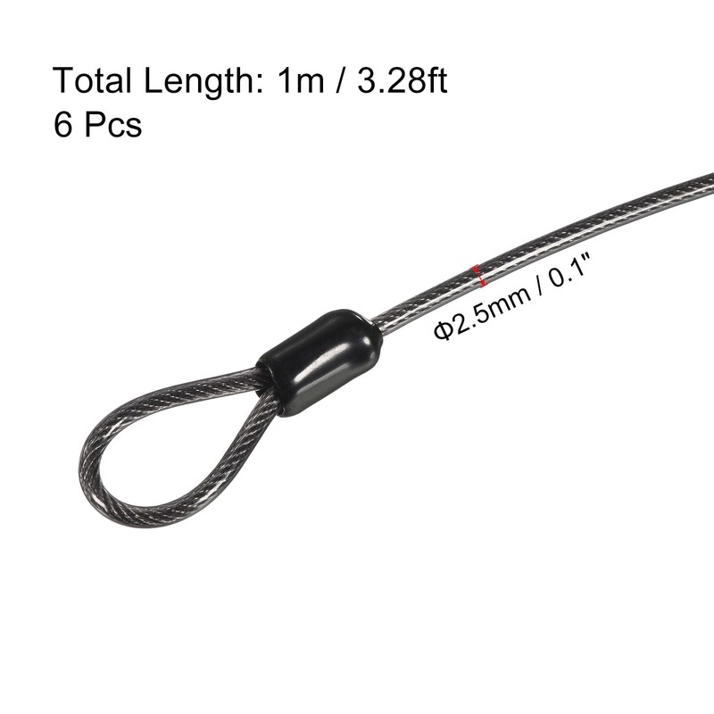 PATIKIL Security Cable 2.5mm x 1m/3.3ft, 6 Pack Coated Luggage