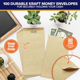 Decorably 100 Pack Kraft Small Money Envelopes for Cash Saving, 3.5x6.5in Small Cash Envelopes for Money, Coins, Gift, Trinkets