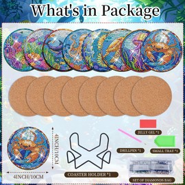 Sitsink Diamond Art Coasters Kit - Ocean Animal Diamond Painting Kits, Summer Nautical Themed Wood Coasters Non Slip Adhesive Cork, Rhinestone Gem Art Crafting for Adult