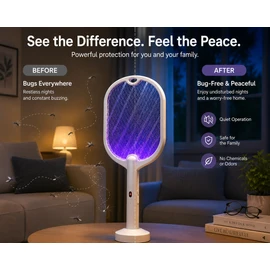 3-in-1 Electric Mosquito Swatter Rechargeable Bug Zapper with UV Mosquito Killer Lamp, 3000V Fly Swatter, Type-C Fast Charging for Indoor & Outdoor Use