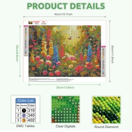 EOBROMD Flower Diamond Art, 5D Butterfly Diamond Painting Kits for Adults, Full Round Drill Diamond Art Kits, Crystal Art Kits for Home Wall Decor Gifts 30x40 cm