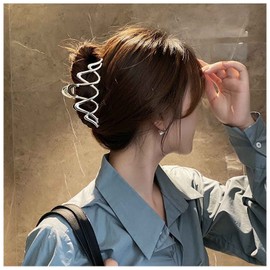 Yheakne Vintage Metal Hair Claw Clip Alloy Hair Claws Clip Silver Large Hair Holder Clips Minimalist Jaw Hair Clamp French Jaw Hair Clip Slip Hair Catch Hair Accessories for Women and Girls (Silver c)