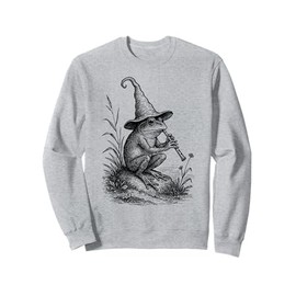 Cottagecore Wizard Frog Lover Cute Toad Playing Flute Sweatshirt