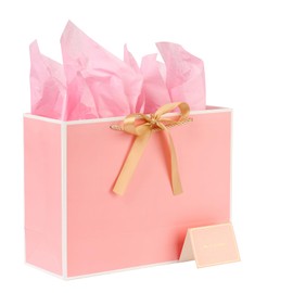 SHANIENS 12PCS Medium Gift Bags with Handles, Ribbon, Greeting Cards & Envelopes - tissue Paper Gift Bags for Birthday, Wedding, Mother's Day, Baby Shower Party Supplies