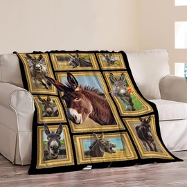 Donkey Throw Blanket Funny Cute Farm Animal Print Blankets Gifts Couch Sofa Bed Stuff Decor Soft Cozy Lightweight Fleece Plush Flannel Bedding for Lover Women Men Girls Boys Adults Kids 40"x50"