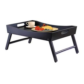 Contemporary Home Living 10â Dark Espresso Brown Rectangular Curved Top Foldable Bed Tray