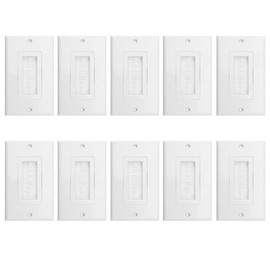 Single Gang Brush Style Opening Passthrough Low Voltage Insert Cable Wallplate,White (10 Pack)