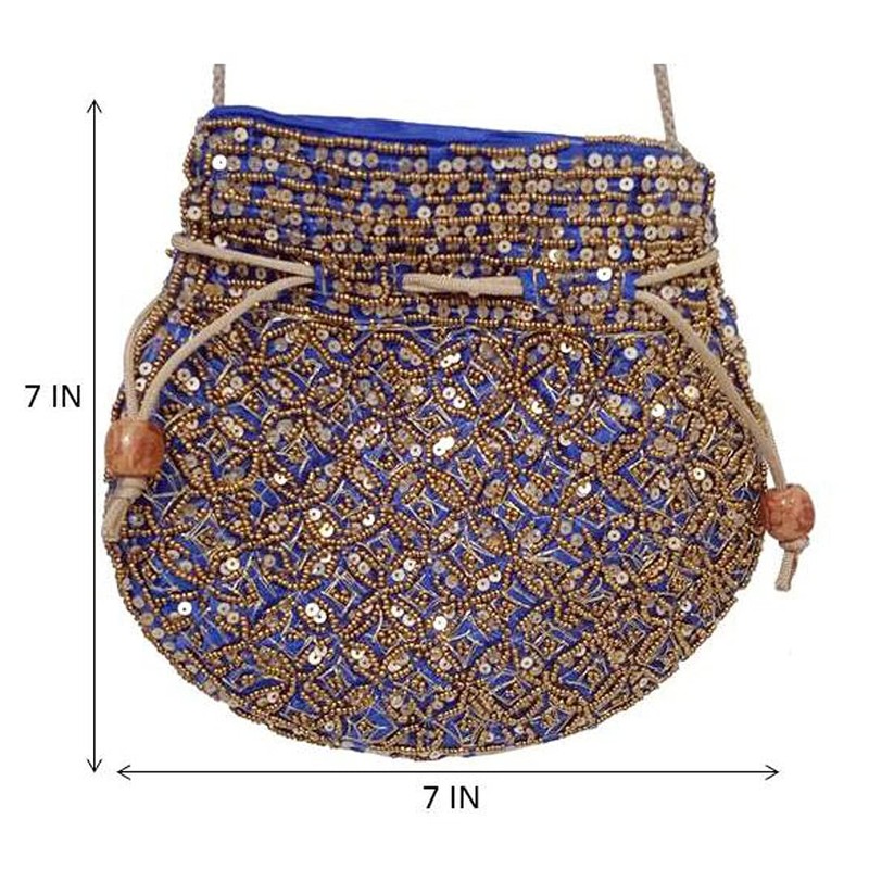 Purpledip Bolsa Potli (bolso con cordón): bordado de lentejuelas de