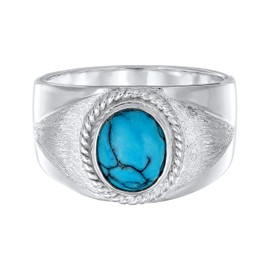 Kuzzoi Signet Ring Men's Ring with Howlite (10 mm) Turquoise Stone Polished 925 Sterling Silver Solid Silver Ring in Vintage Style, Ring for Men in Ring Size 60 - 66, 0611451121, Gemstone, Howlite