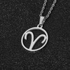 Silver Star Sign Circle Pendant Chain Necklace - Aries (21st