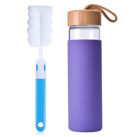 Yomious 20 Oz Borosilicate Glass Water Bottles with Silicone Sleeve BPA Free, Dishwasher Safe - Reusable Clear Glass Drinking with Leak Proof Bamboo Lid | Perfect Gym Water Bottles for Men & Women